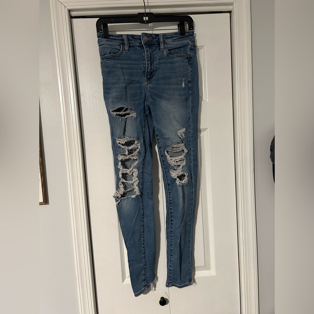 American Eagle Outfitters Ripped Blue Skinny Jeans